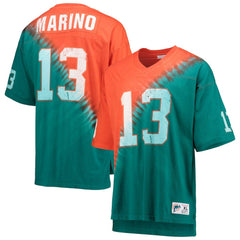 Dan Marino Miami Dolphins Retired Player Name & Number Diagonal Tie-Dye V-Neck T-Shirt - Orange/Aqua online