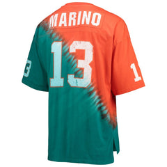 Dan Marino Miami Dolphins Retired Player Name & Number Diagonal Tie-Dye V-Neck T-Shirt - Orange/Aqua online