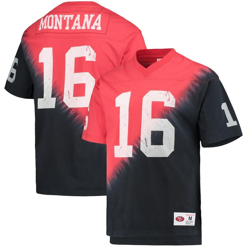 Joe Montana San Francisco 49ers Retired Player Name & Number Diagonal Tie-Dye V-Neck T-Shirt - Black/Red online