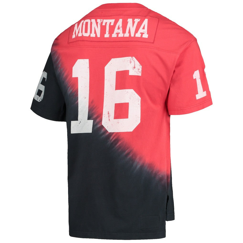 Joe Montana San Francisco 49ers Retired Player Name & Number Diagonal Tie-Dye V-Neck T-Shirt - Black/Red online