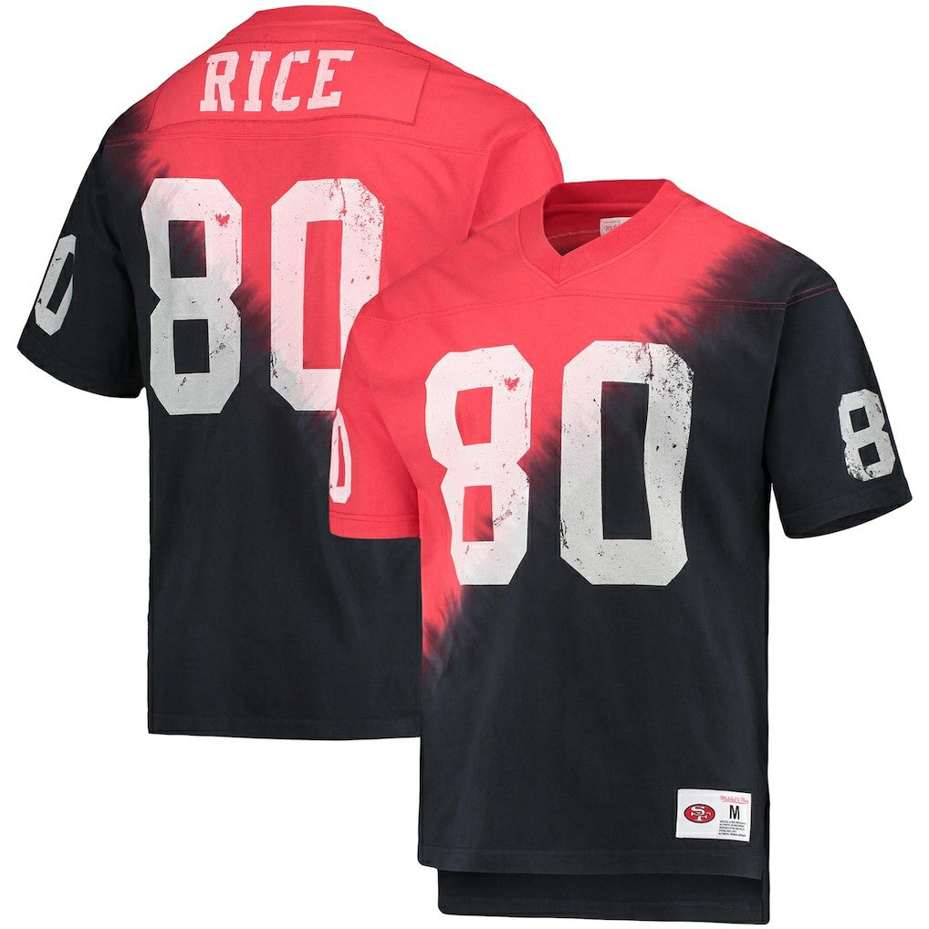 Jerry Rice San Francisco 49ers Retired Player Name & Number Diagonal Tie-Dye V-Neck T-Shirt - Black/Red cheap