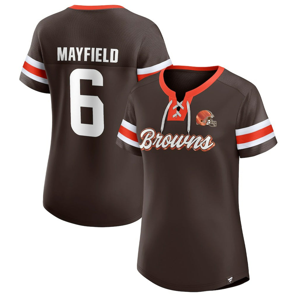Baker Mayfield Cleveland Browns Women's Athena Name & Number Notch Neck T-Shirt - Brown discount