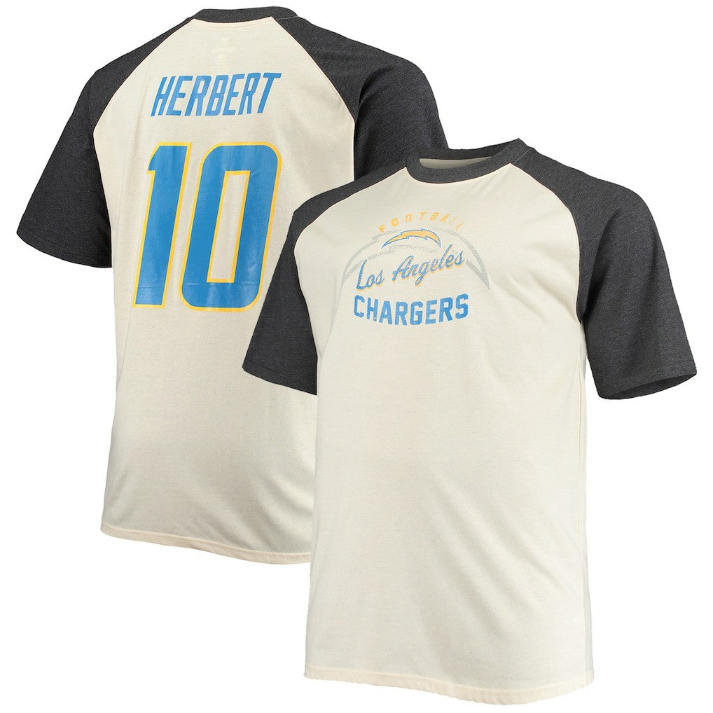 Justin Herbert Los Angeles Chargers Big & Tall Player Name & Number Raglan T-Shirt - Oatmeal outlet