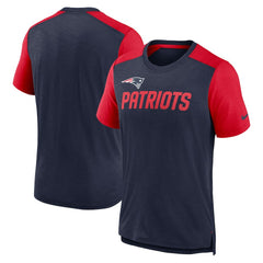 New England Patriots Color Block Team Name T-Shirt - Heathered Navy/Heathered Red | Nike discount