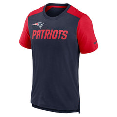 New England Patriots Color Block Team Name T-Shirt - Heathered Navy/Heathered Red | Nike discount