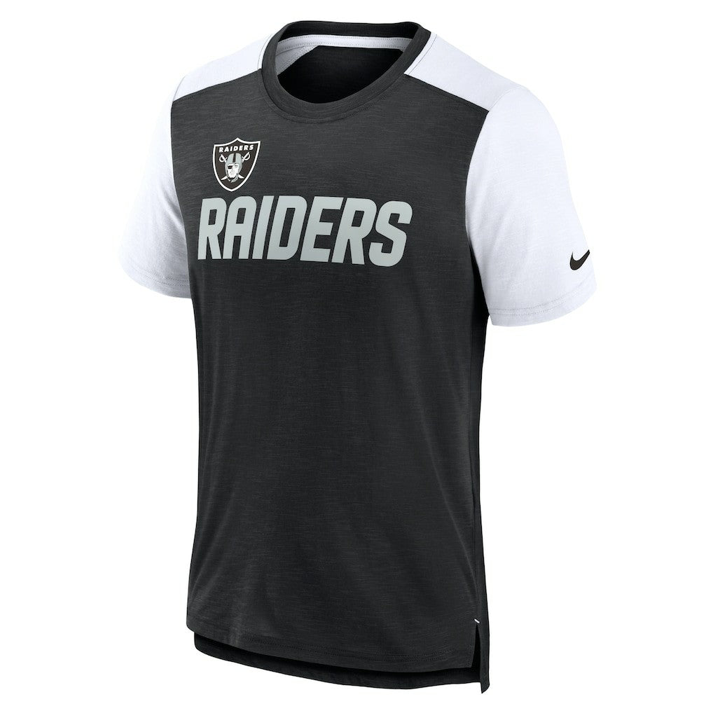 Las Vegas Raiders Color Block Team Name T-Shirt - Heathered Black/White | Nike online