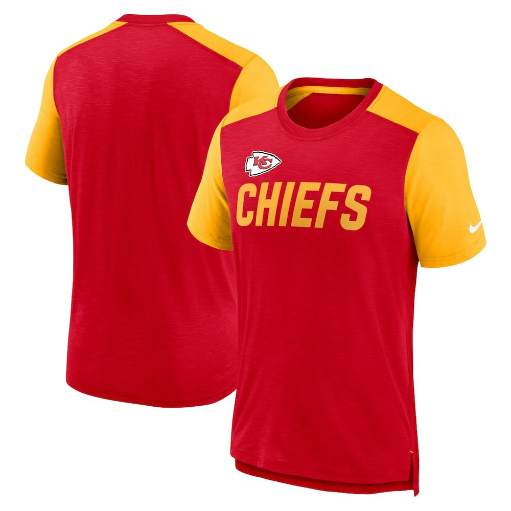 Kansas City Chiefs Color Block Team Name T-Shirt - Heathered Red/Heathered Gold | Nike discount