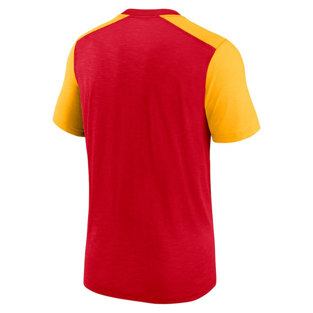 Kansas City Chiefs Color Block Team Name T-Shirt - Heathered Red/Heathered Gold | Nike discount
