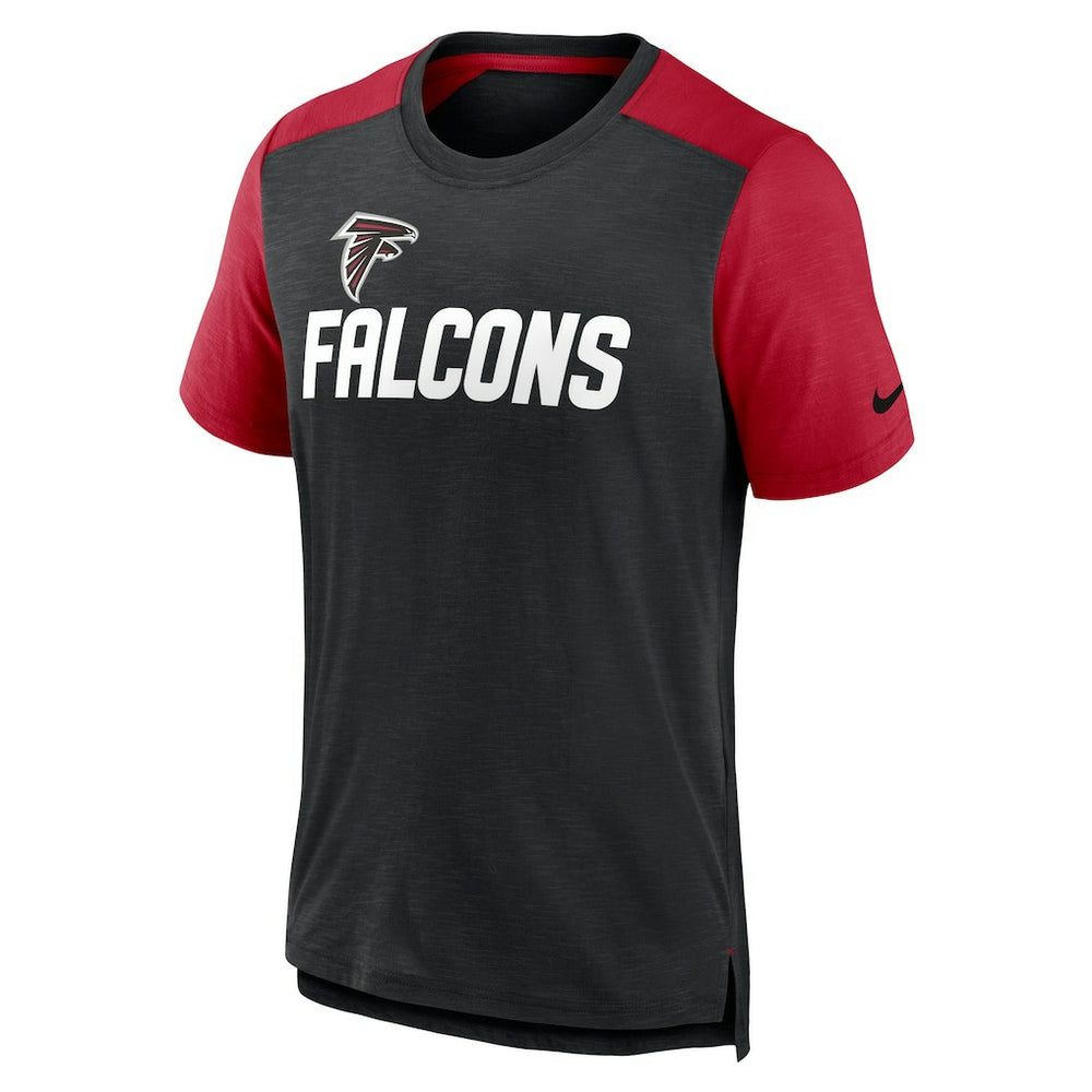 Atlanta Falcons Color Block Team Name T-Shirt - Heathered Black/Heathered Red | Nike on sale