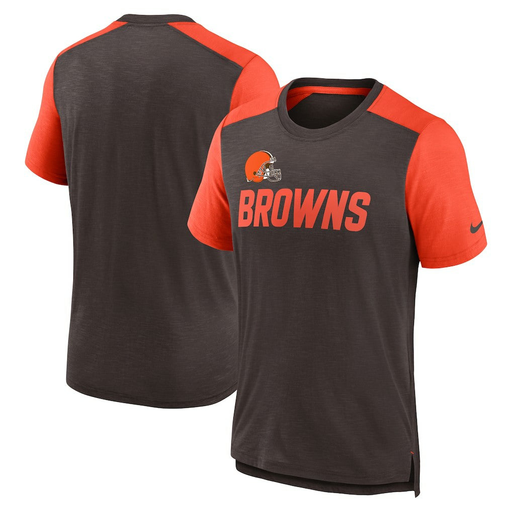 Cleveland Browns Color Block Team Name T-Shirt - Heathered Brown/Heathered Orange | Nike sale