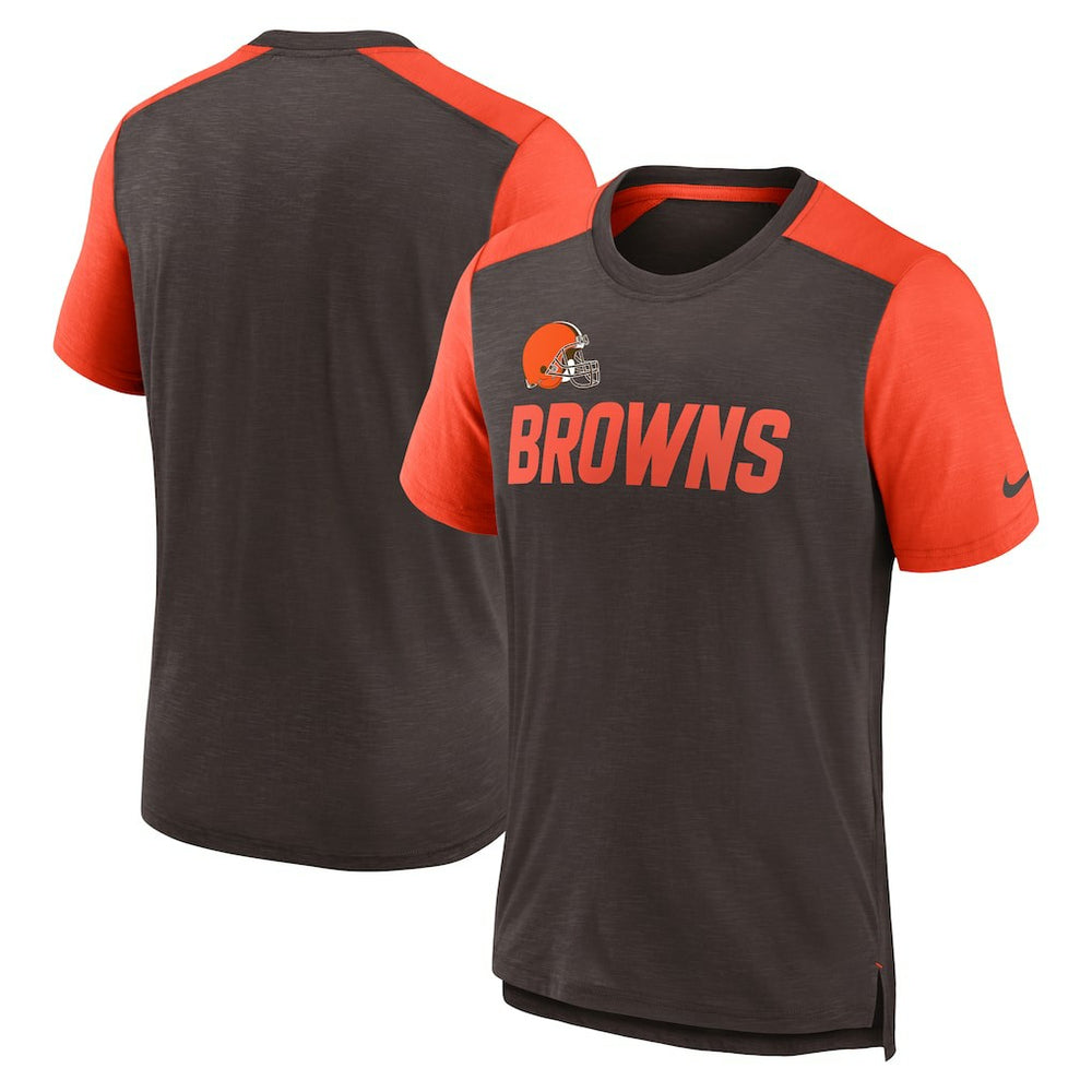 Cleveland Browns Color Block Team Name T-Shirt - Heathered Brown/Heathered Orange | Nike sale