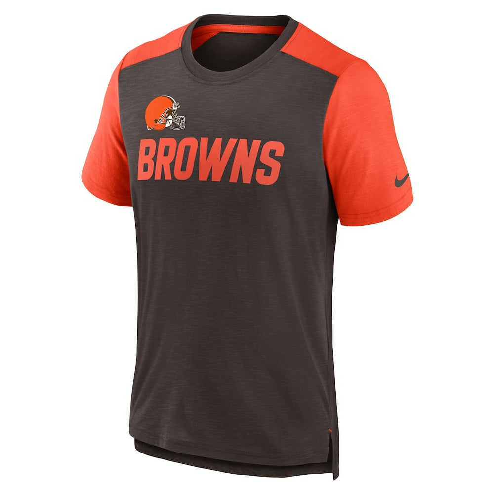 Cleveland Browns Color Block Team Name T-Shirt - Heathered Brown/Heathered Orange | Nike sale