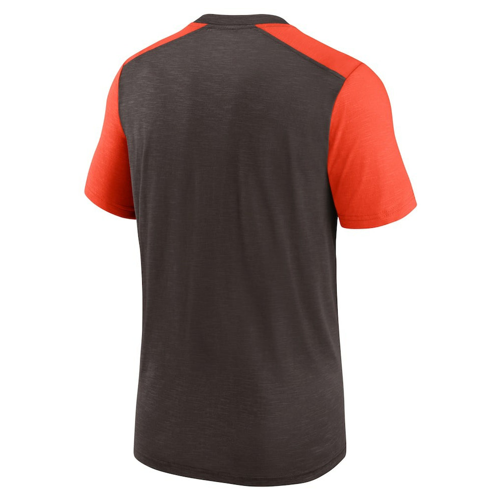 Cleveland Browns Color Block Team Name T-Shirt - Heathered Brown/Heathered Orange | Nike sale