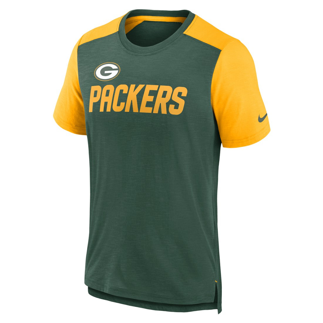 Green Bay Packers Color Block Team Name T-Shirt - Heathered Green/Heathered Gold | Nike discount