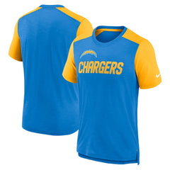 Los Angeles Chargers Color Block Team Name T-Shirt - Heathered Powder Blue/Heathered Gold | Nike sale