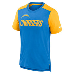 Los Angeles Chargers Color Block Team Name T-Shirt - Heathered Powder Blue/Heathered Gold | Nike sale