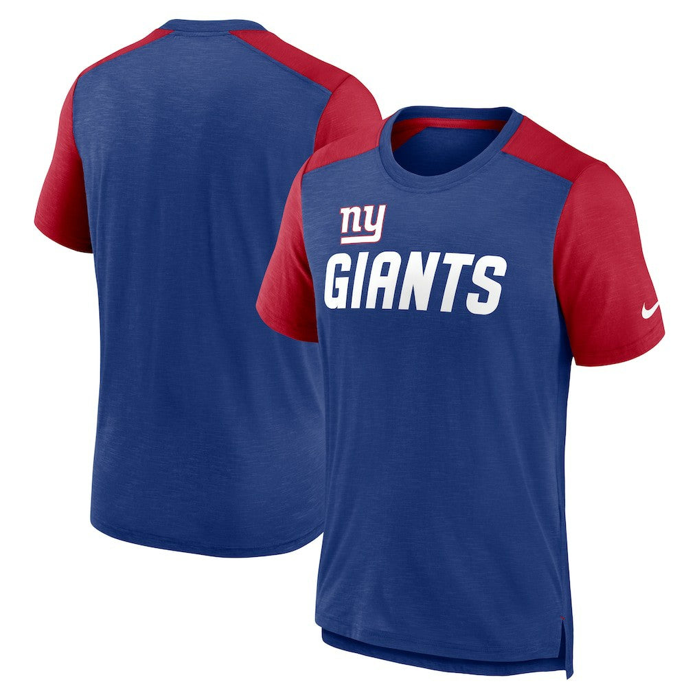 New York Giants Color Block Team Name T-Shirt - Heathered Royal/Heathered Red | Nike for sale
