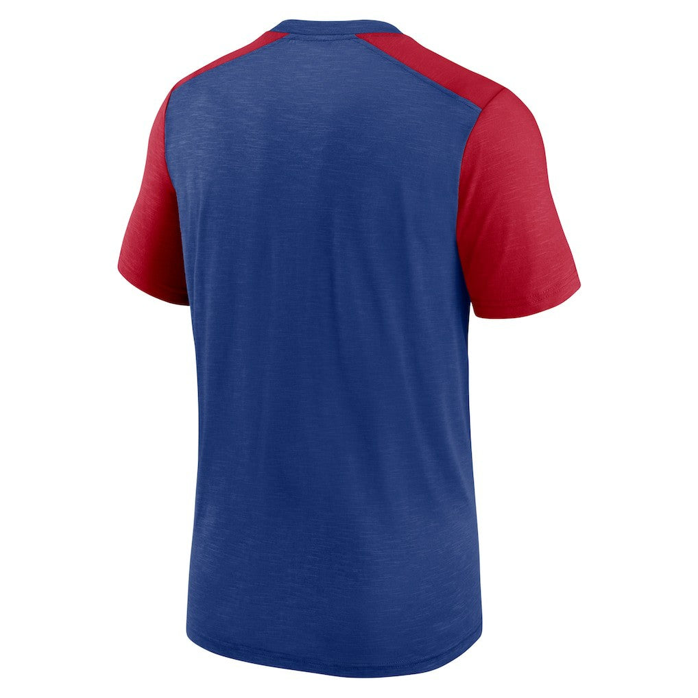New York Giants Color Block Team Name T-Shirt - Heathered Royal/Heathered Red | Nike for sale
