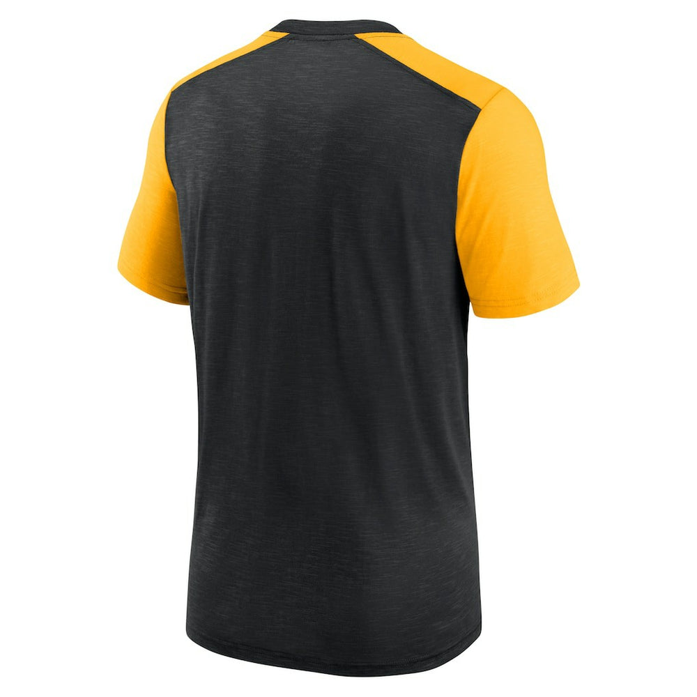Pittsburgh Steelers Color Block Team Name T-Shirt - Heathered Black/Heathered Gold | Nike cheap