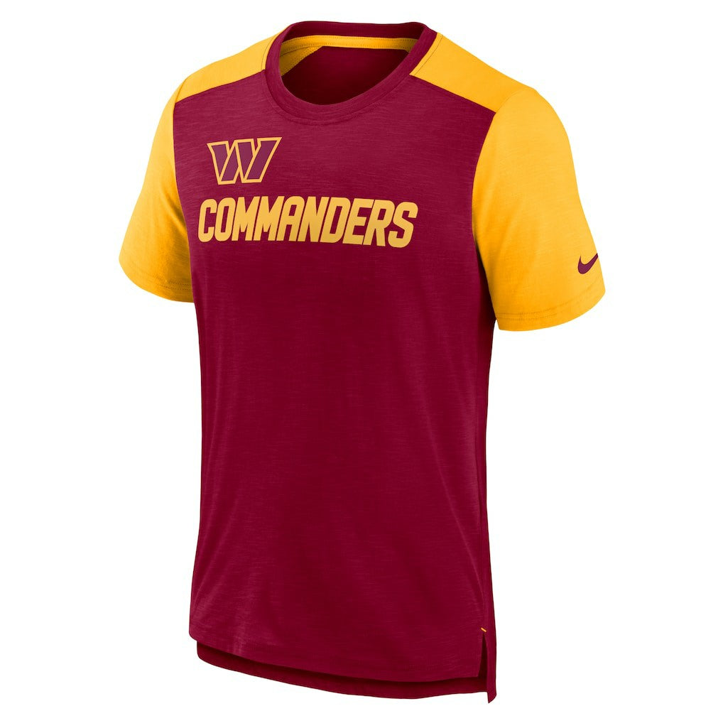 Washington Commanders Color Block Team Name T-Shirt - Heathered Burgundy/Heathered Gold | Nike cheap