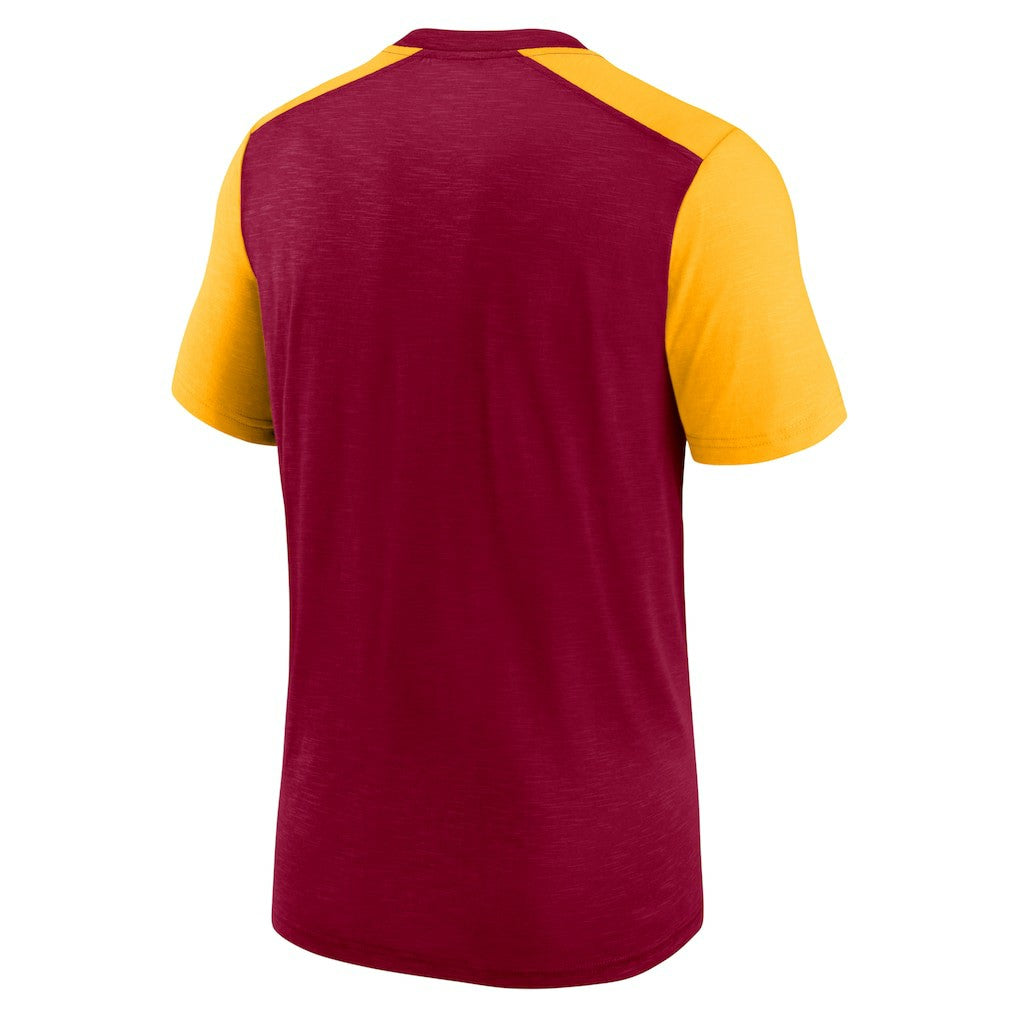 Washington Commanders Color Block Team Name T-Shirt - Heathered Burgundy/Heathered Gold | Nike cheap