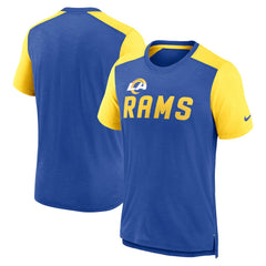 Los Angeles Rams Color Block Team Name T-Shirt - Heathered Royal/Heathered Gold | Nike sale