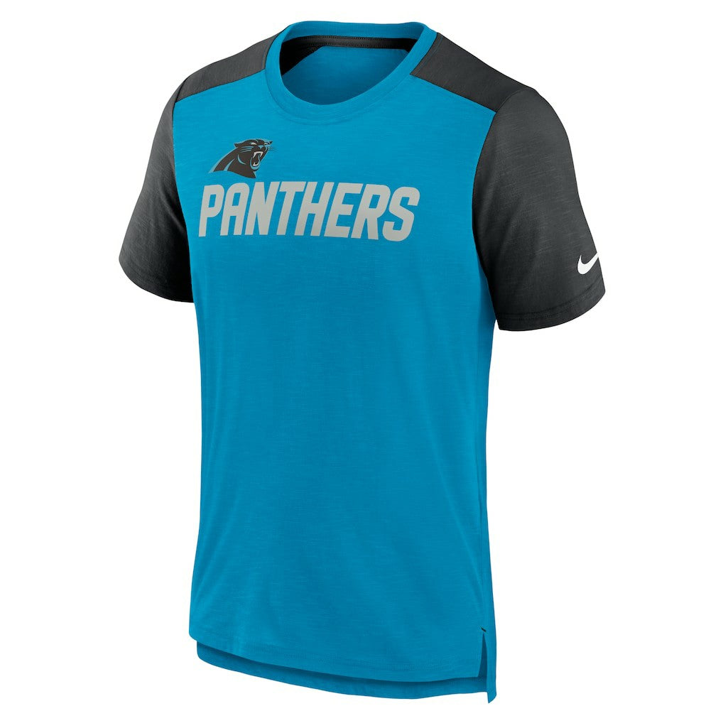 Carolina Panthers Color Block Team Name T-Shirt - Heathered Blue/Heathered Black | Nike cheap