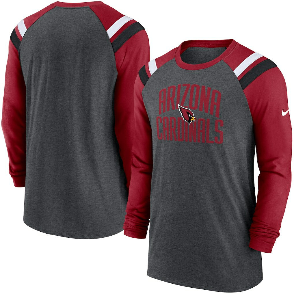 Arizona Cardinals Tri-Blend Raglan Athletic Long Sleeve Fashion T-Shirt - Heathered Charcoal/Cardinal | Nike online