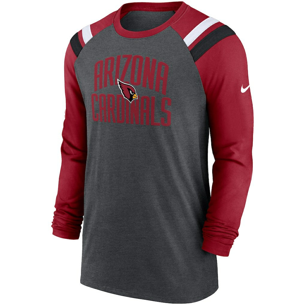 Arizona Cardinals Tri-Blend Raglan Athletic Long Sleeve Fashion T-Shirt - Heathered Charcoal/Cardinal | Nike online