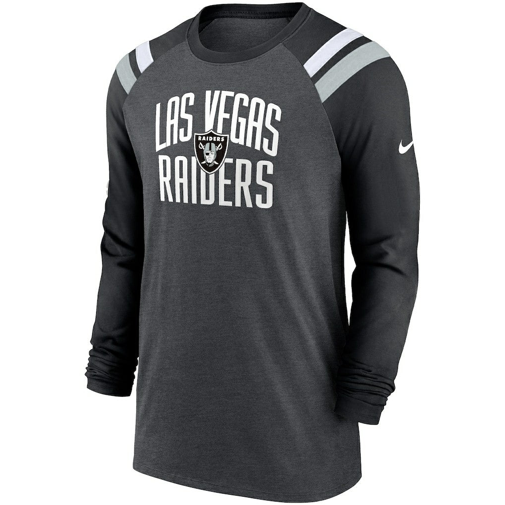 Las Vegas Raiders Tri-Blend Raglan Athletic Long Sleeve Fashion T-Shirt - Heathered Charcoal/Black | Nike cheap