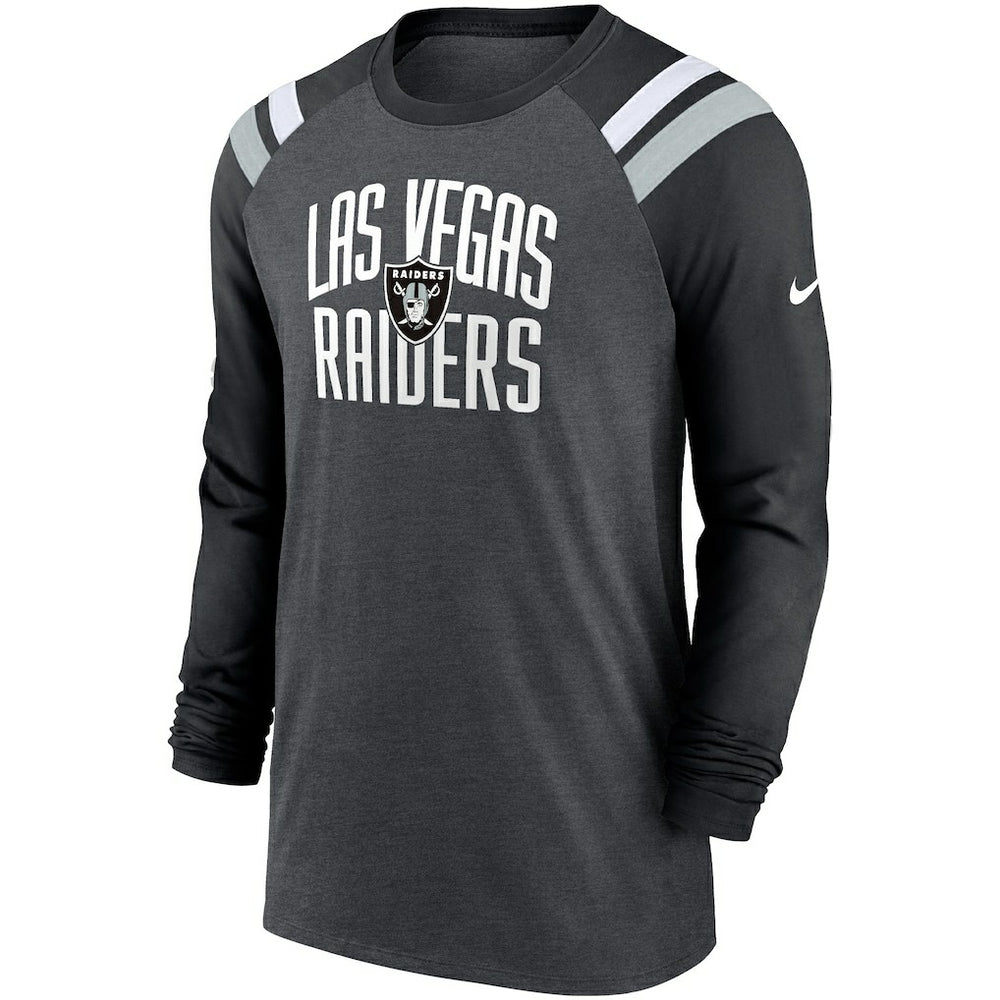 Las Vegas Raiders Tri-Blend Raglan Athletic Long Sleeve Fashion T-Shirt - Heathered Charcoal/Black | Nike cheap