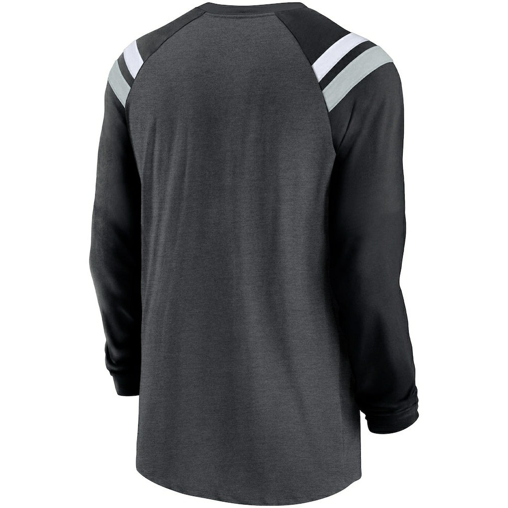 Las Vegas Raiders Tri-Blend Raglan Athletic Long Sleeve Fashion T-Shirt - Heathered Charcoal/Black | Nike cheap
