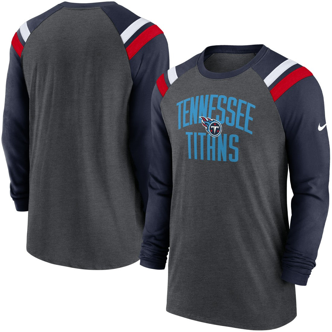 Tennessee Titans Tri-Blend Raglan Athletic Long Sleeve Fashion T-Shirt - Heathered Charcoal/Navy | Nike outlet