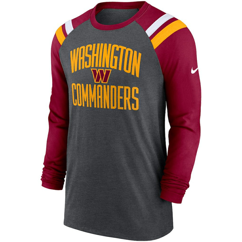 Washington Commanders Tri-Blend Raglan Athletic Long Sleeve Fashion T-Shirt - Heathered Charcoal/Burgundy | Nike online