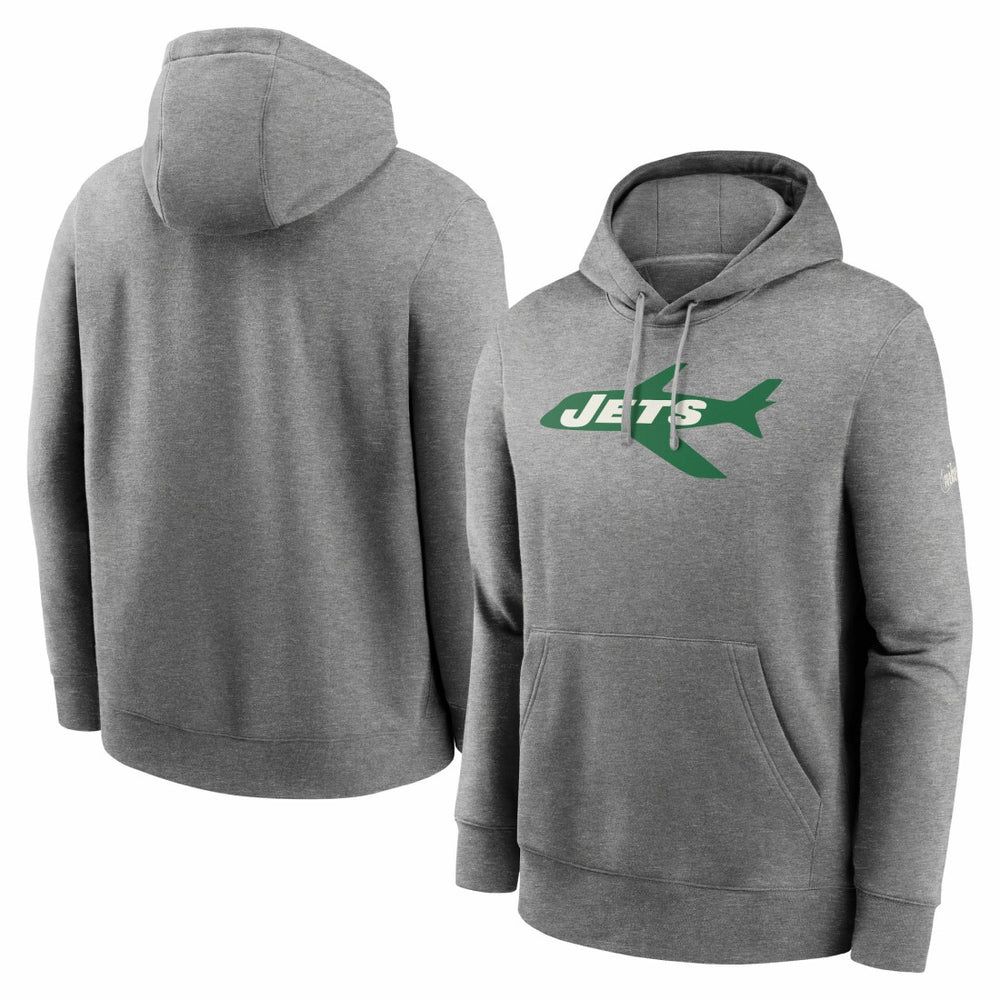 New York Jets Rewind Club Fleece Pullover Hoodie - Heathered Gray | Nike for sale