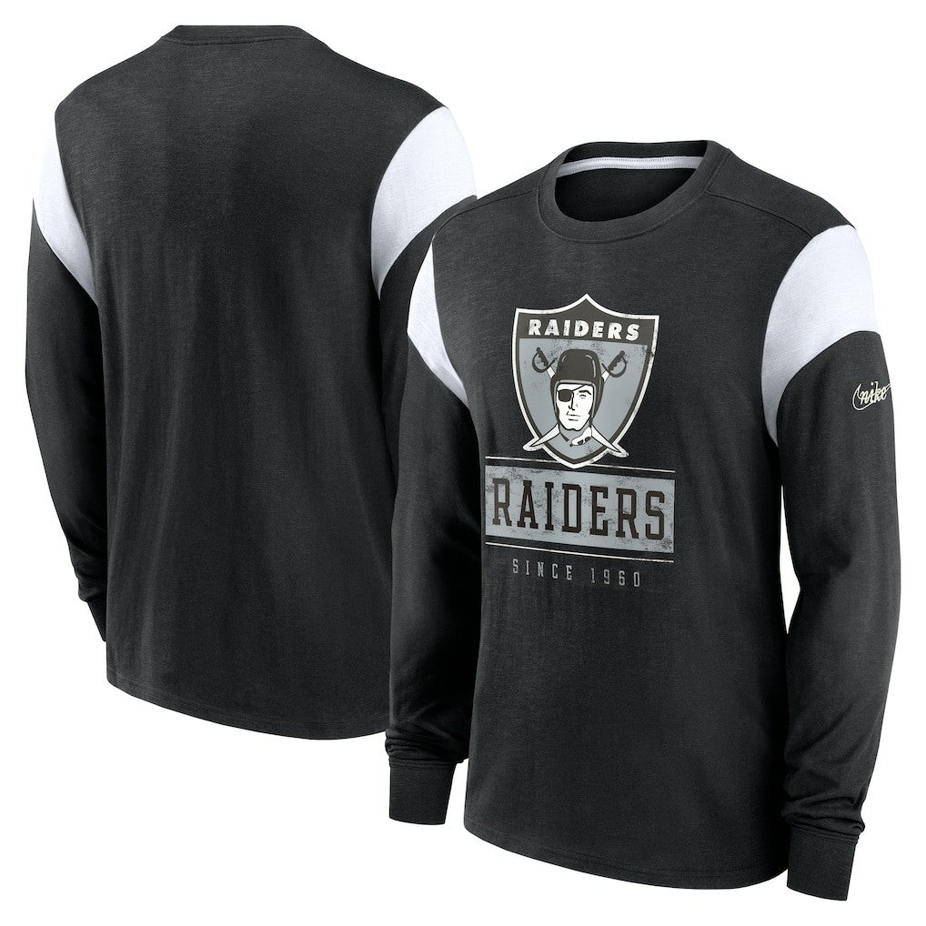 Oakland Raiders Rewind Playback Helmet Long Sleeve T-Shirt - Heather Black | Nike for sale