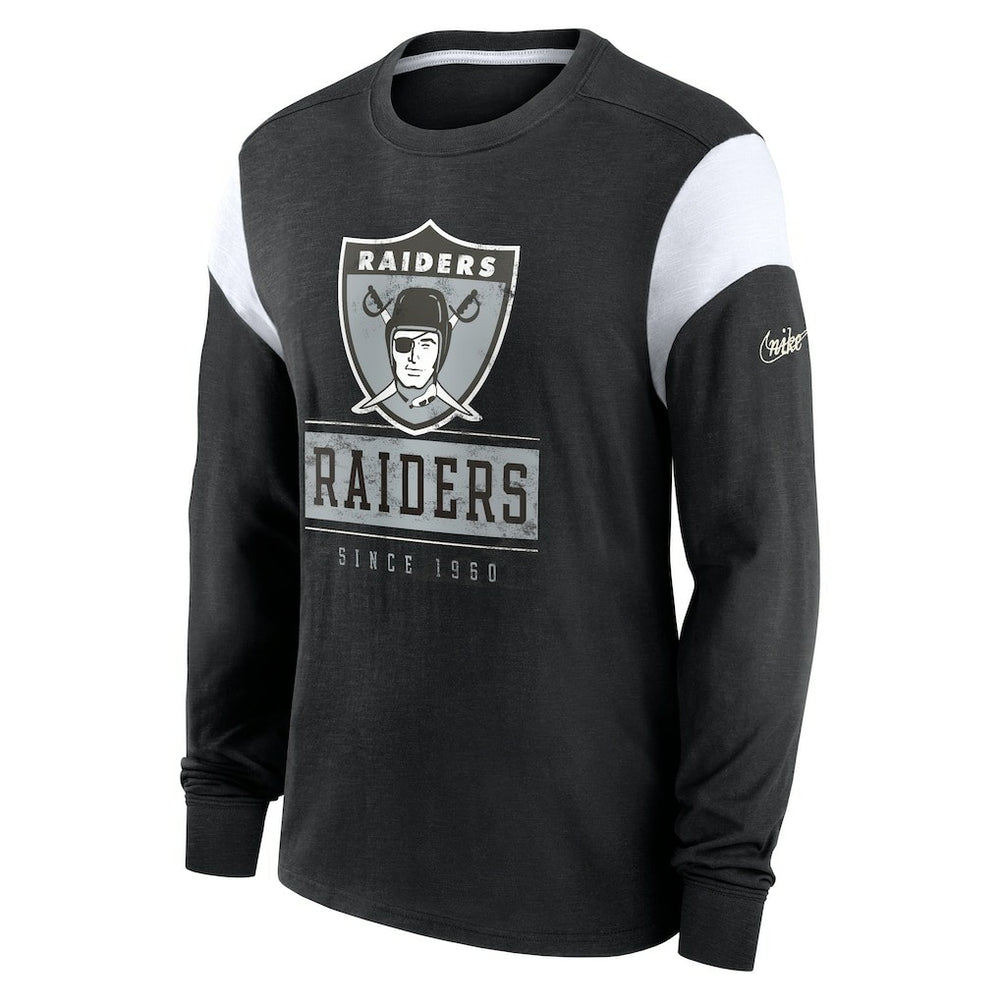 Oakland Raiders Rewind Playback Helmet Long Sleeve T-Shirt - Heather Black | Nike for sale