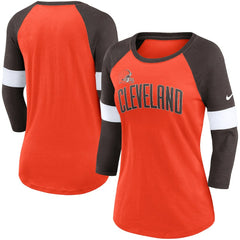 Cleveland Browns Women's Football Pride Slub 3/4 Raglan Sleeve T-Shirt - Heathered Orange/Brown | Nike sale