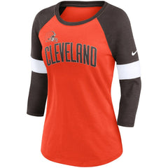 Cleveland Browns Women's Football Pride Slub 3/4 Raglan Sleeve T-Shirt - Heathered Orange/Brown | Nike sale