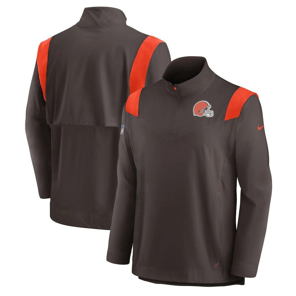 Cleveland Browns Sideline Coach Chevron Lockup Quarter-Zip Long Sleeve Top - Brown | Nike cheap