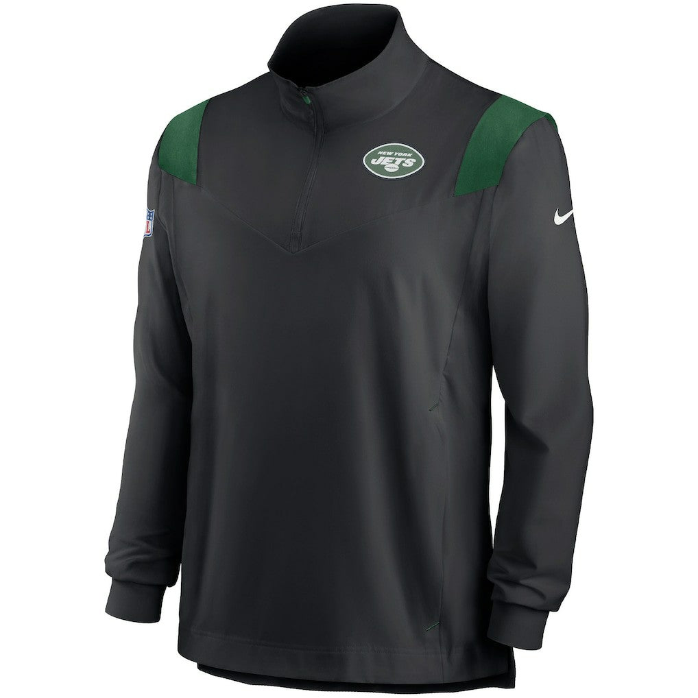 New York Jets Sideline Coach Chevron Lockup Quarter-Zip Long Sleeve Top - Black | Nike for sale