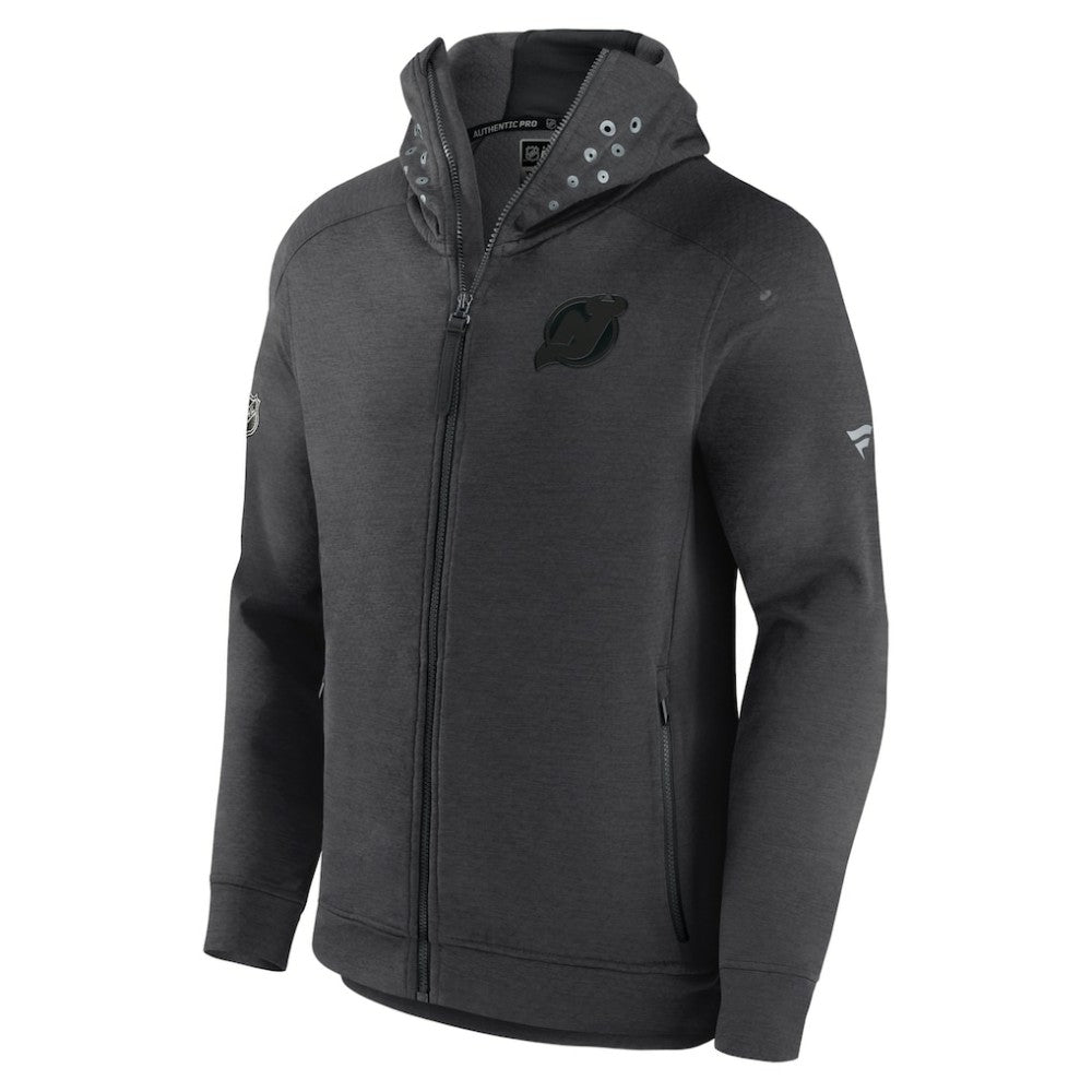 New Jersey Devils Fanatics Authentic Pro Road Tech Lightweight Full-Zip Hoodie Jacket Charcoal