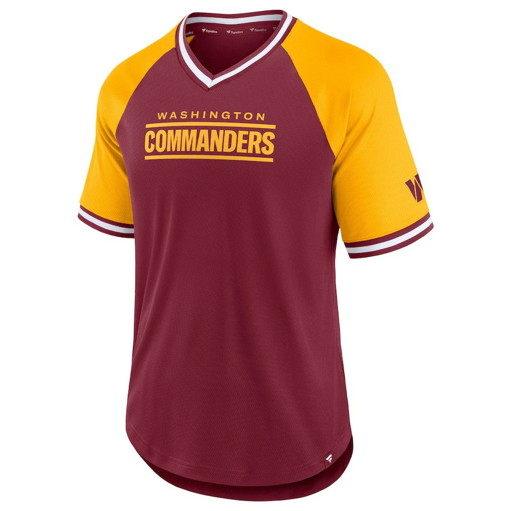 Washington Commanders Second Wind Raglan V-Neck T-Shirt - Burgundy/Gold for sale