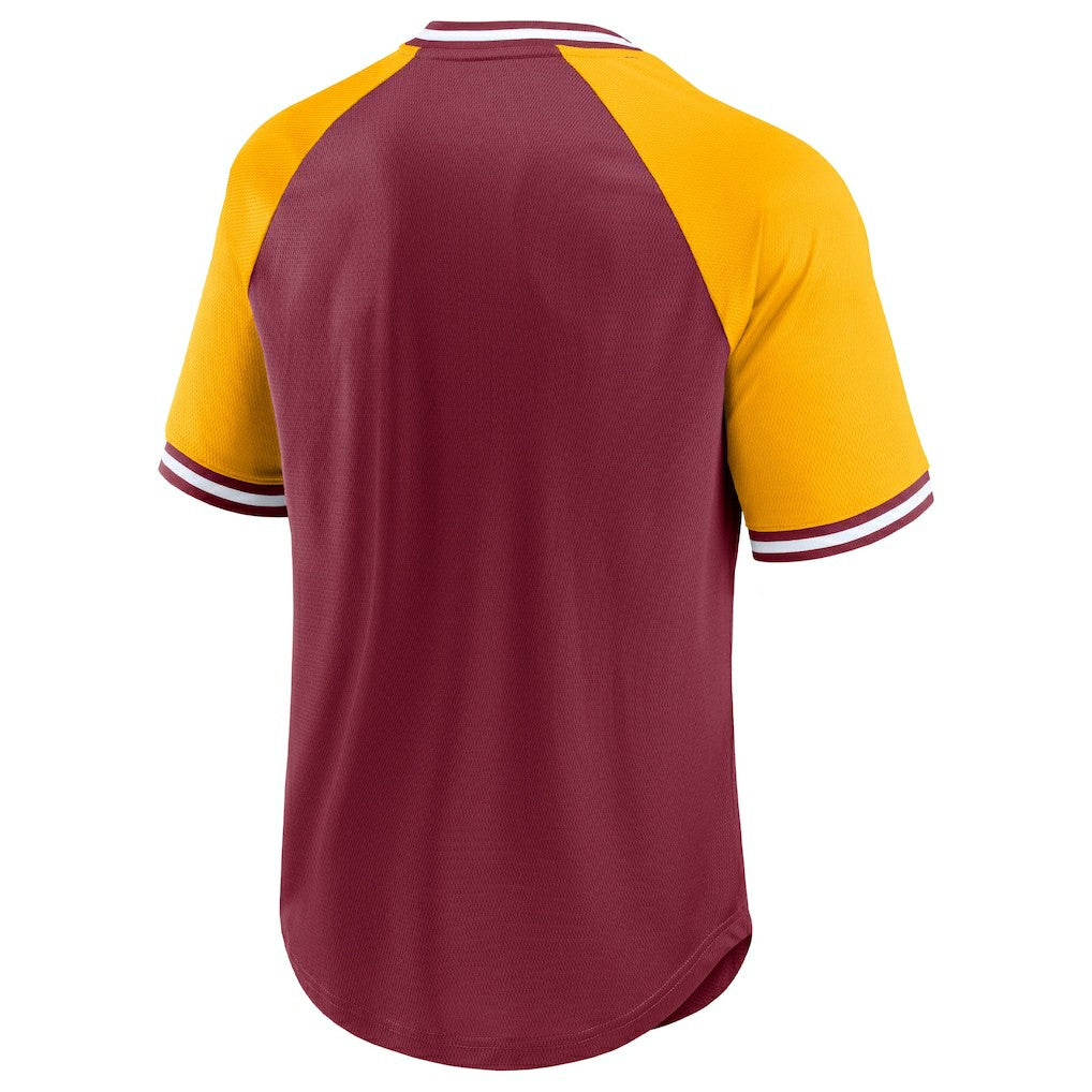 Washington Commanders Second Wind Raglan V-Neck T-Shirt - Burgundy/Gold for sale