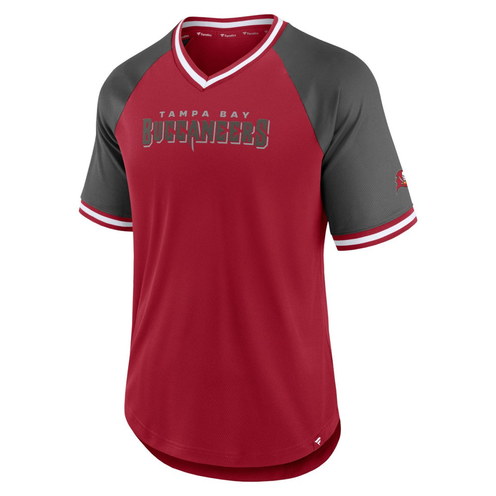 Tampa Bay Buccaneers Second Wind Raglan V-Neck T-Shirt - Red/Pewter sale