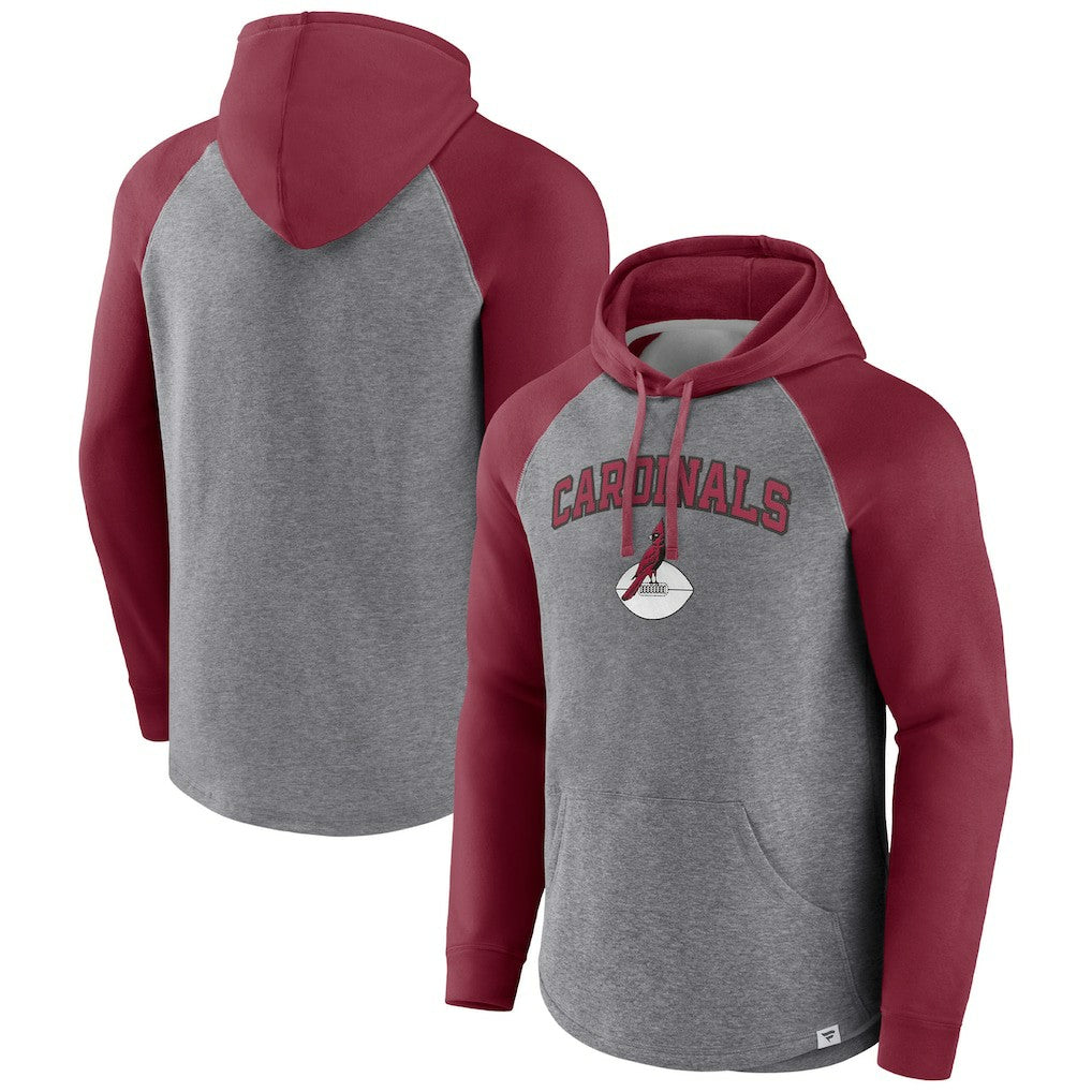 Arizona Cardinals By Design Raglan Pullover Hoodie - Heathered Gray/Cardinal discount