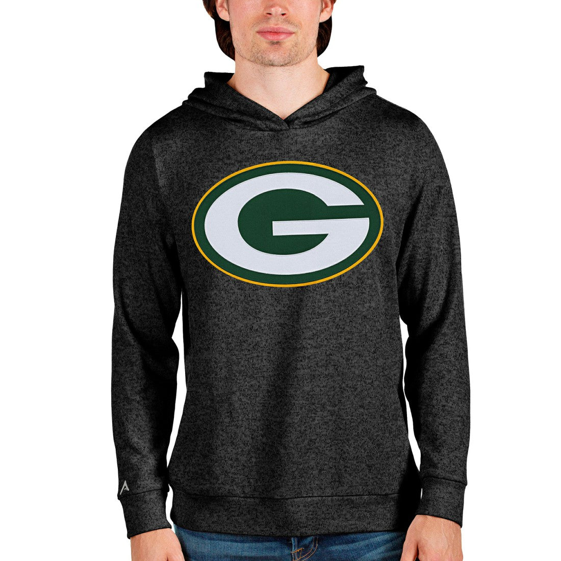 Green Bay Packers Antigua Team Absolute Pullover Hoodie - Heathered Black on sale