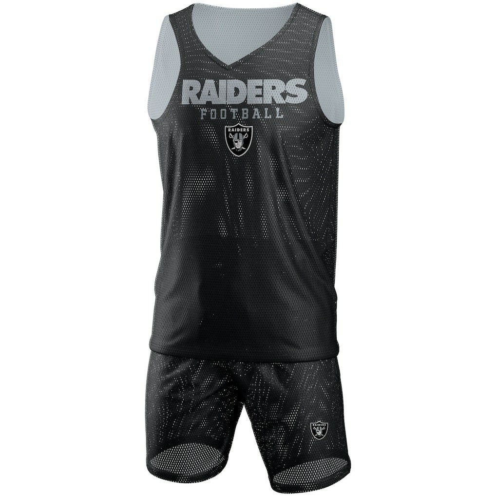 Las Vegas Raiders FOCO Colorblock Mesh V-Neck & Shorts Set - Black cheap