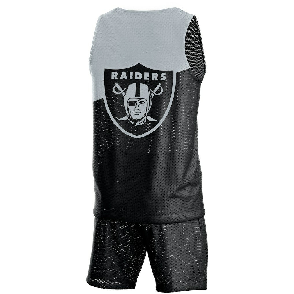Las Vegas Raiders FOCO Colorblock Mesh V-Neck & Shorts Set - Black cheap