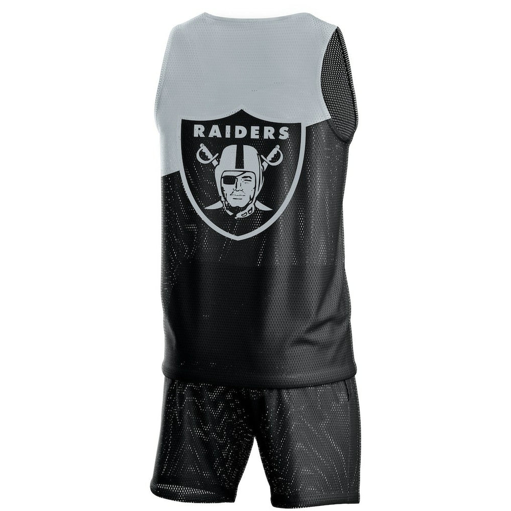 Las Vegas Raiders FOCO Colorblock Mesh V-Neck & Shorts Set - Black cheap
